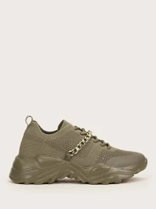Minimalist Chain Decor Chunky Sneakers Sports Shoes Casual Shoes - Khaki - View 3