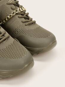 Minimalist Chain Decor Chunky Sneakers Sports Shoes Casual Shoes - Khaki - View 4
