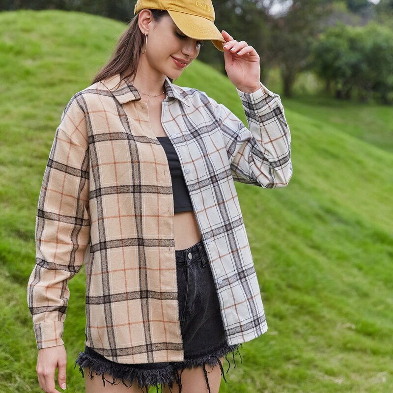 

Colorblock Plaid Button Front Blouse, Multicolor