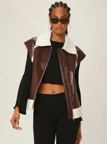 SHEINNeu Cappotto collo in ecopelliccia senza maniche