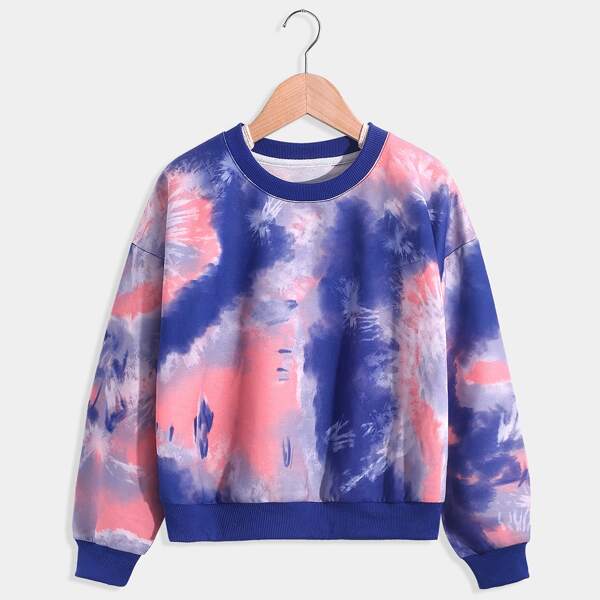 

Girls Tie Dye Drop Shoulder Sweatshirt, Multicolor