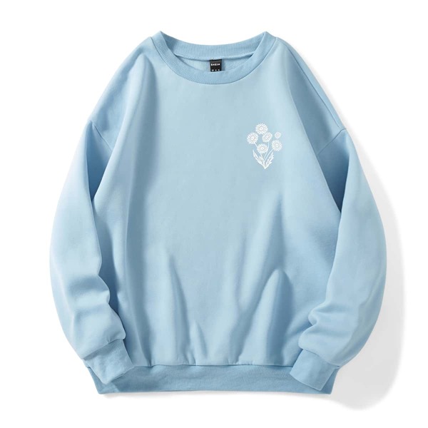 

Floral And Slogan Graphic Thermal Lined Sweatshirt, Baby blue
