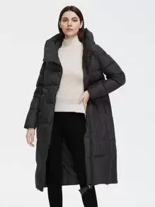 GASMAN 斜口袋前拉链连帽夹棉大衣 - 深灰色 - 查看 1