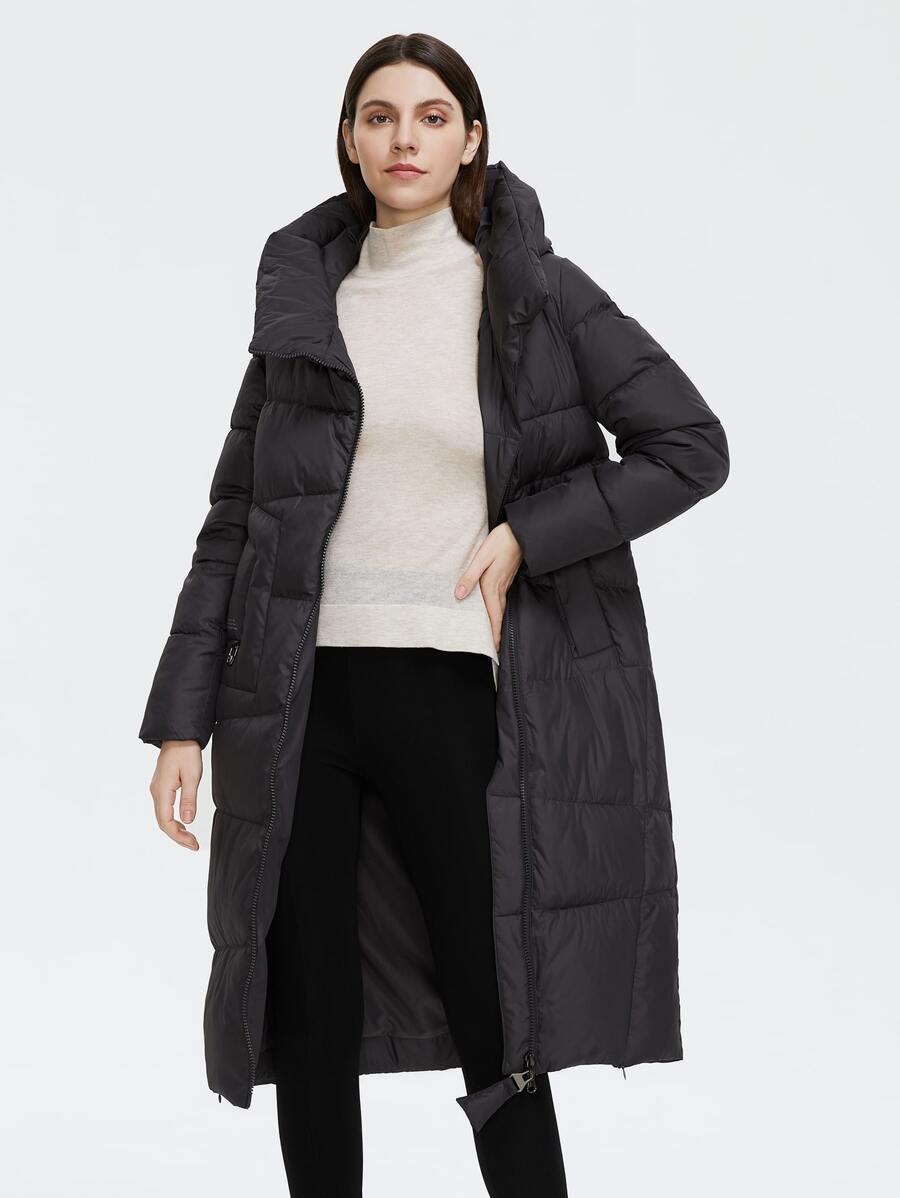 GASMAN 斜口袋前拉链连帽夹棉大衣 - 深灰色 - 查看 1