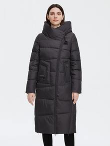 GASMAN 斜口袋前拉链连帽夹棉大衣 - 深灰色 - 查看 3