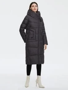 GASMAN 斜口袋前拉链连帽夹棉大衣 - 深灰色 - 查看 4