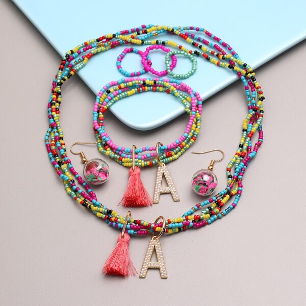 

7pcs Beaded Jewelry Set, Multicolor