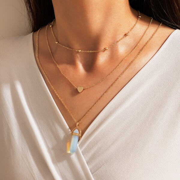 

Heart Charm Layered Necklace, Baby blue