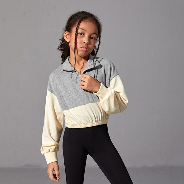 

Girls Two Tone Drop Shoulder Half Zip Sweatshirt, Multicolor
