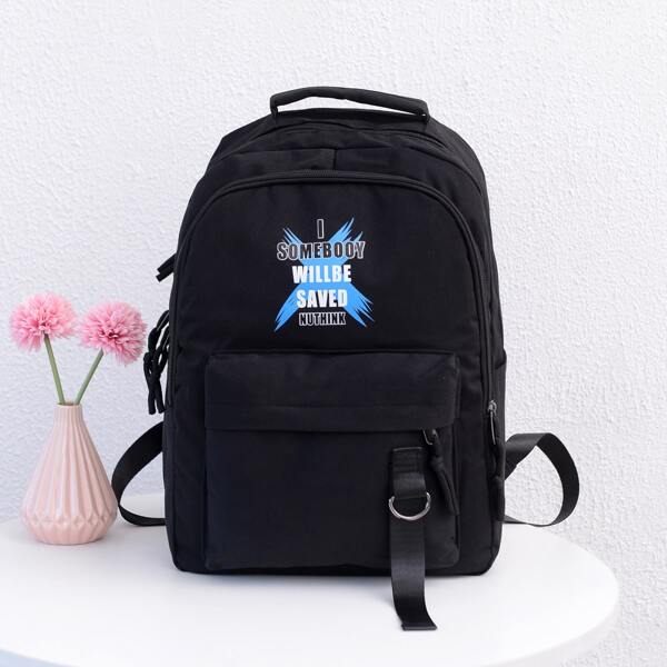 

Letter Graphic Pocket Front Backpack, Black