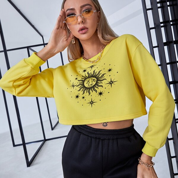 

Sun Print Drop Shoulder Sweatshirt, Yellow