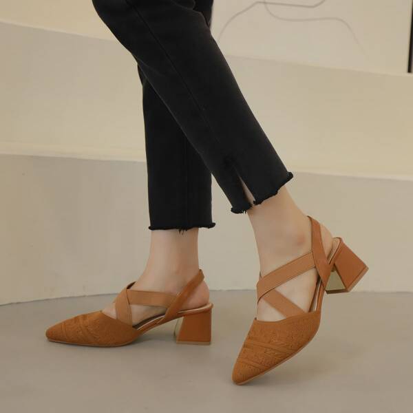 

Minimalist Crochet Detail Slingback Pumps, Brown