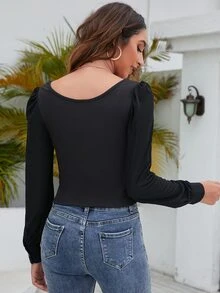 SHEIN Essnce Scoop Neck Ribbed Knit Tee