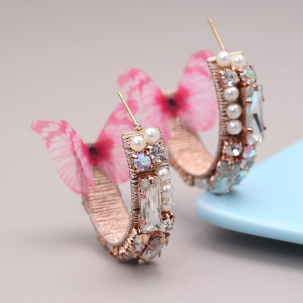 

Faux Pearl Cuff Hoop Earrings, Gold