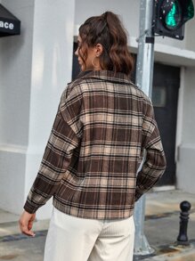 Plaid Print Flap Pocket Drop Shoulder Overcoat - Multicolor - View 2