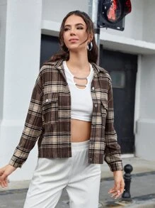 Plaid Print Flap Pocket Drop Shoulder Overcoat - Multicolor - View 6