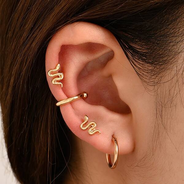 

4pcs Snake Decor Earring, Gold