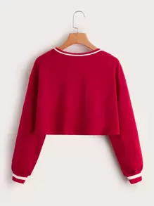 SHEIN Leisure Long Sleeve Teenage Girls' Letter Pattern Pullover Sweatshirt - Red - View 2