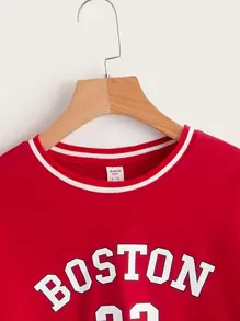 SHEIN Leisure Long Sleeve Teenage Girls' Letter Pattern Pullover Sweatshirt - Red - View 3