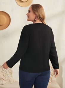 EMERY ROSE Plus Floral Embroidery V Neck Blouse - Black - View 2