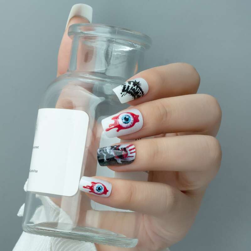 

24pcs Halloween Fake Nail & 1pc Nail File & 1sheet Tape, Multicolor