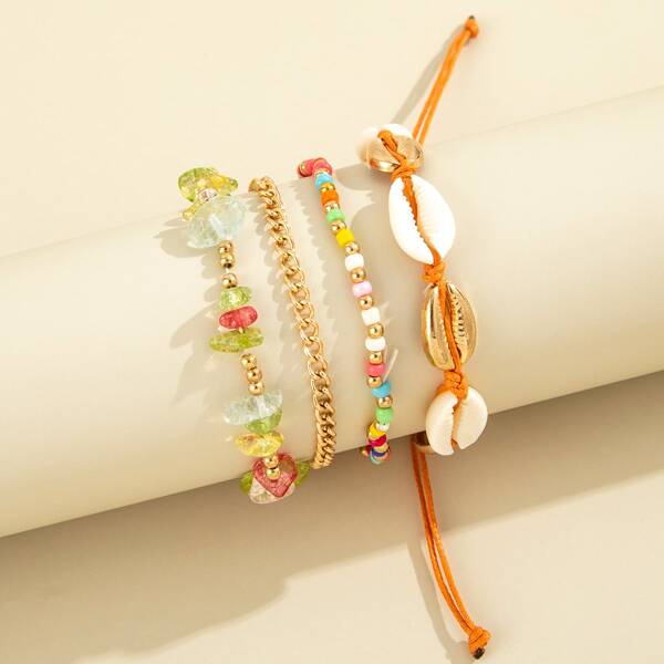 

4pcs Girls Shell Decor Bracelet, Multicolor