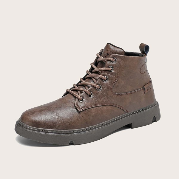 

Men Stitch Detail Lace-up Front Boots, Brown