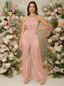 SHEIN Jumpsuit de pierna ancha de un hombro - Rosa vieja - Ver 1
