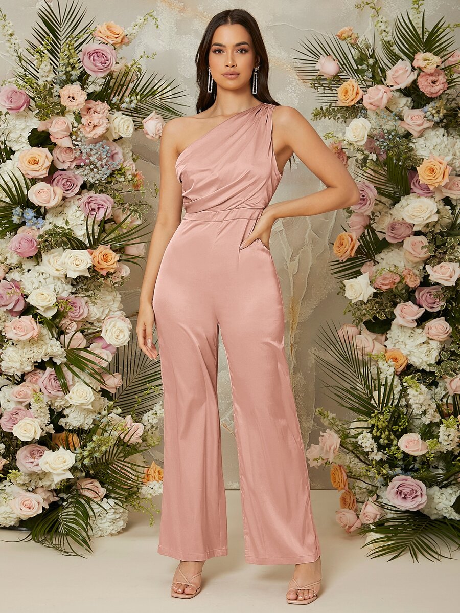 SHEIN Jumpsuit de pierna ancha de un hombro - Rosa vieja - Ver 1