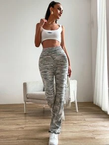 Space Dye Lettuce Trim Knit Pants - Multicolor - View 6