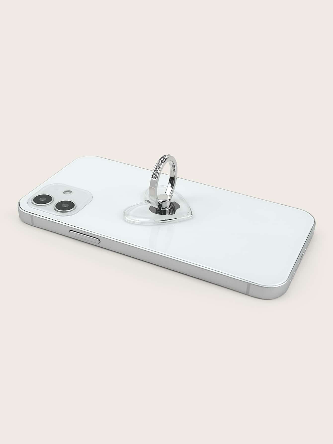 Clear Heart Shaped Phone Ring Holder Compatible With IPhone, Android Phone, Gift For Birthday, Family, Friends Finger Ring Holder, Phone Grip, Phone Accessories - Clear - View 2