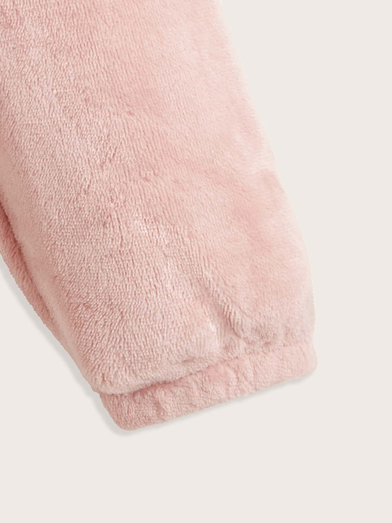 SHEIN Tween Girl Solid Teddy Hoodie With Ears - Baby Pink - View 3