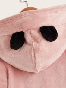 SHEIN Tween Girl Solid Teddy Hoodie With Ears - Baby Pink - View 4