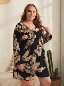 EMERY ROSE Plus Tropical Print Drop Shoulder Tunic Dress - Multicolor - View 3