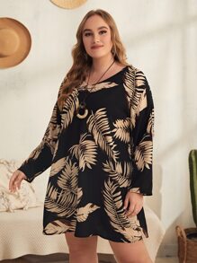 EMERY ROSE Plus Tropical Print Drop Shoulder Tunic Dress - Multicolor - View 5