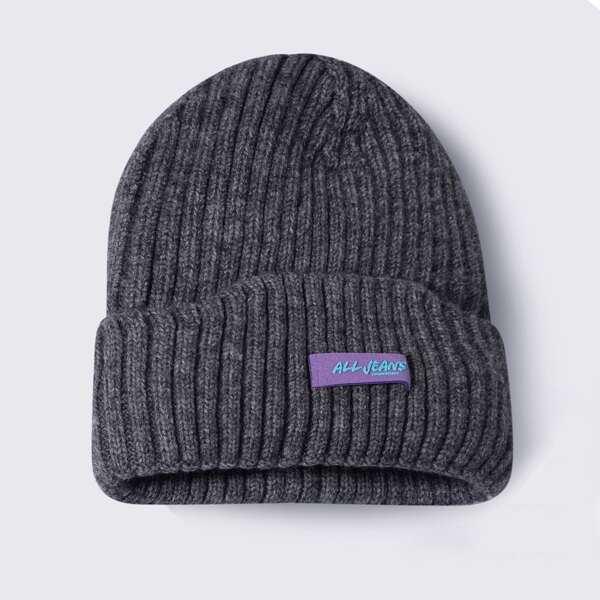 

Letter Patch Decor Beanie, Dark grey