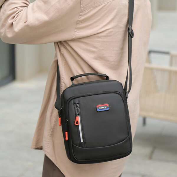 

Men Letter Patch Square Bag, Black