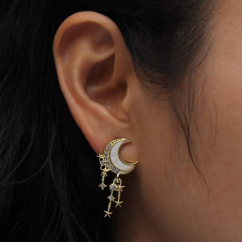 

Moon Decor Earrings, Gold