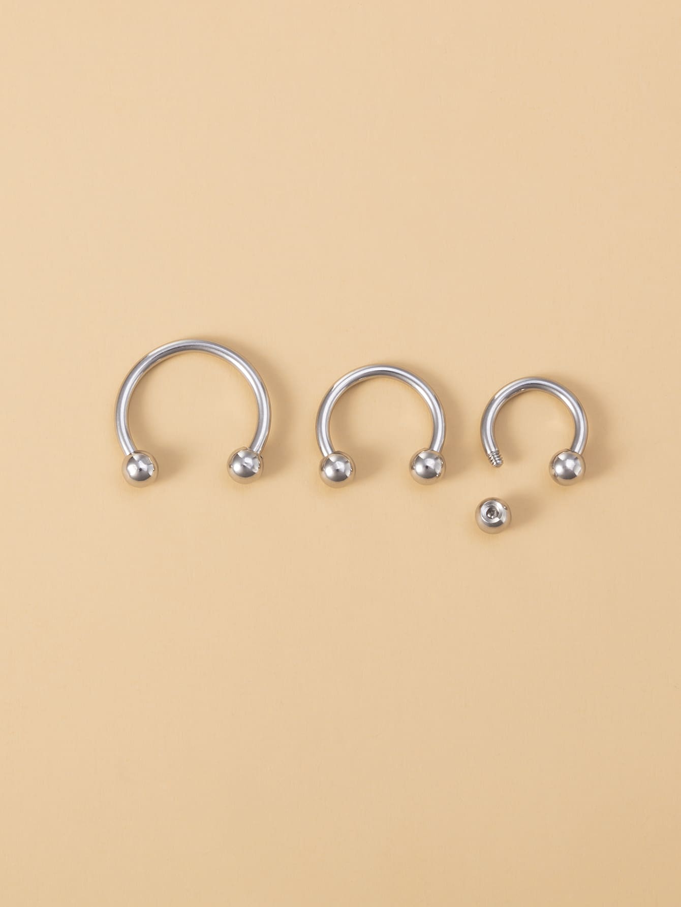 3入組/套不銹鋼,圓球裝飾鼻環適合女士和男士,龐克穿孔,A時尚身體鏈禮品適用於任何場合 - 銀色 - 查看 4