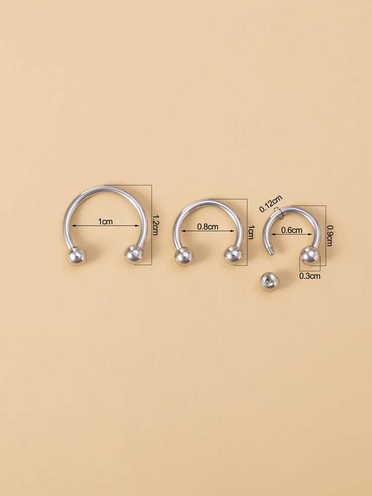 3入組/套不銹鋼,圓球裝飾鼻環適合女士和男士,龐克穿孔,A時尚身體鏈禮品適用於任何場合 - 銀色 - 查看 5