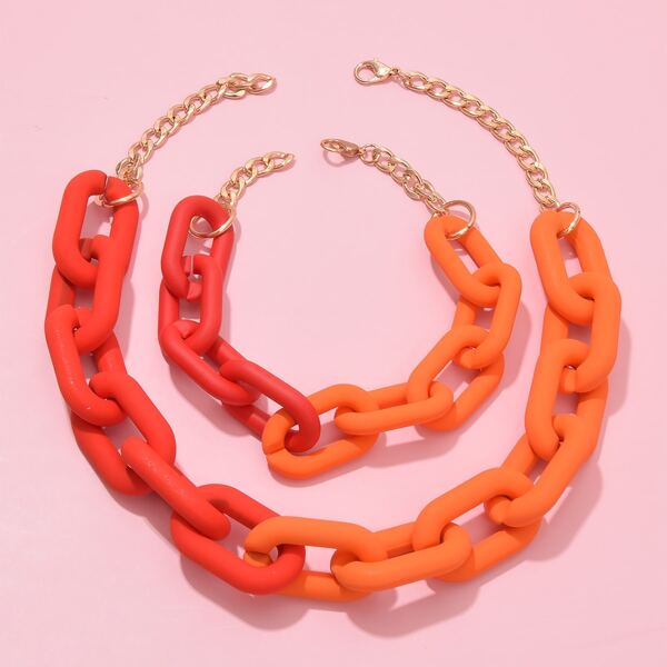 

2pcs Girls Color Block Jewelry Set, Multicolor