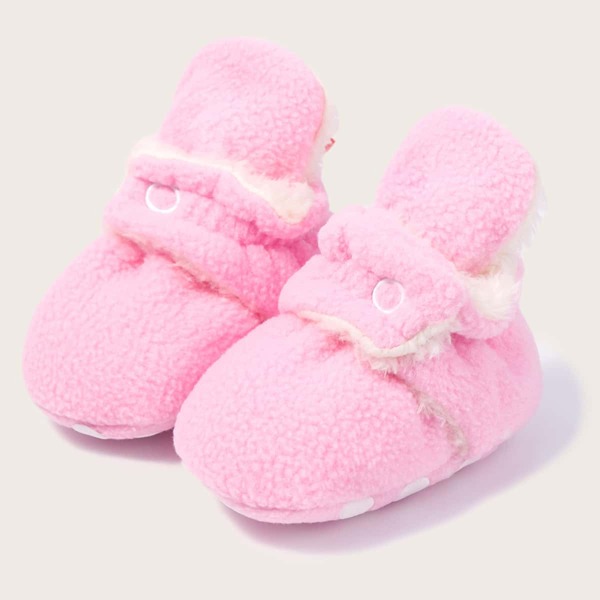 

Minimalist Snap Button Fluffy Boots, Pink