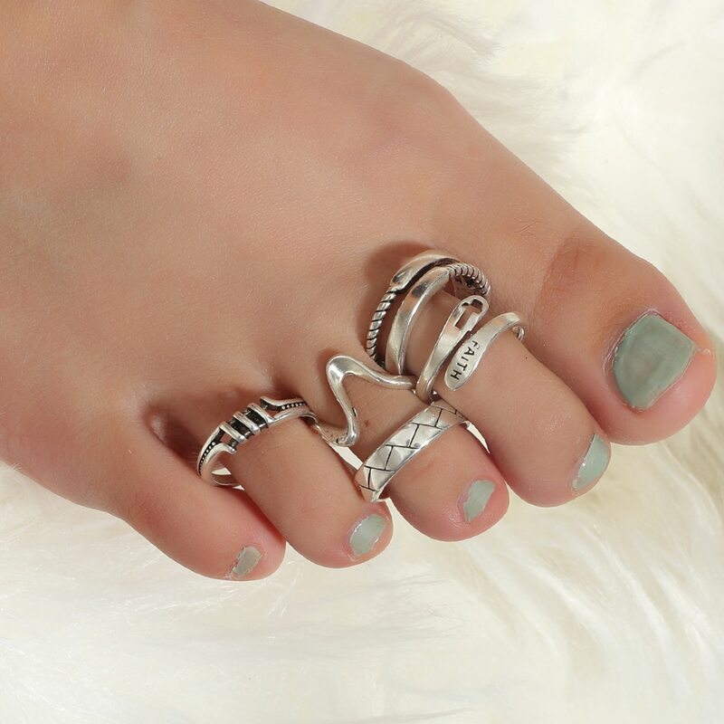 

5pcs Hollow Out Design Toe Ring, Antique silver