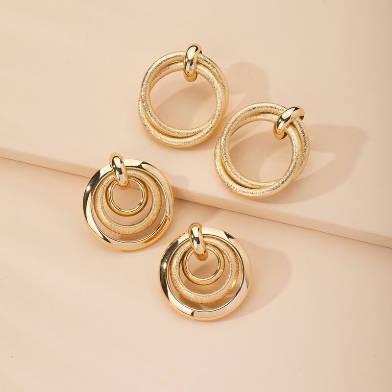 

2pairs Ring Decor Earrings, Gold
