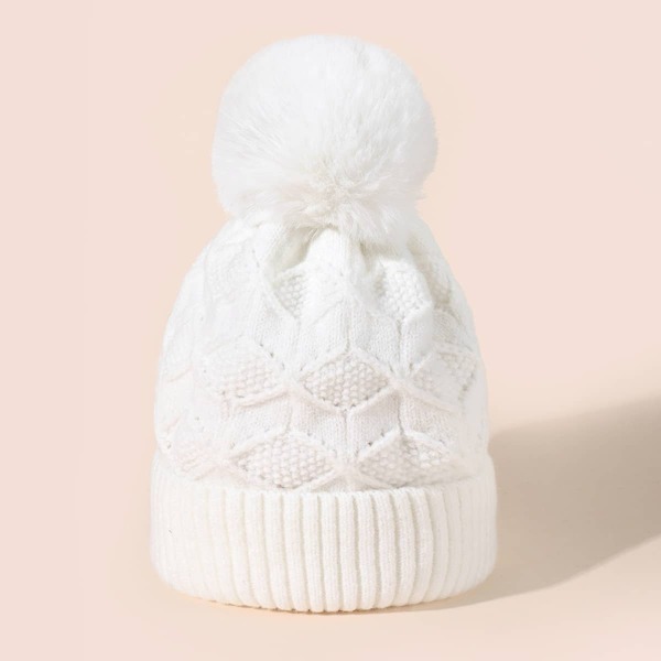 

Pom Pom Knit Beanie, White