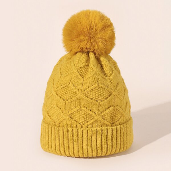 

Pom Pom Knit Beanie, Yellow