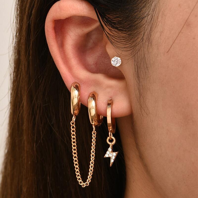 

3pcs Rhinestone Decor Earrings, Gold