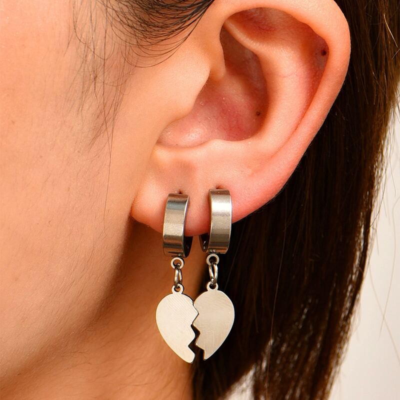 

2pcs Heart Drop Earrings, Silver