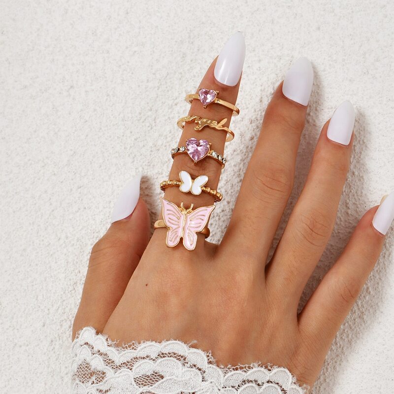 

5pcs Butterfly Decor Ring, Multicolor