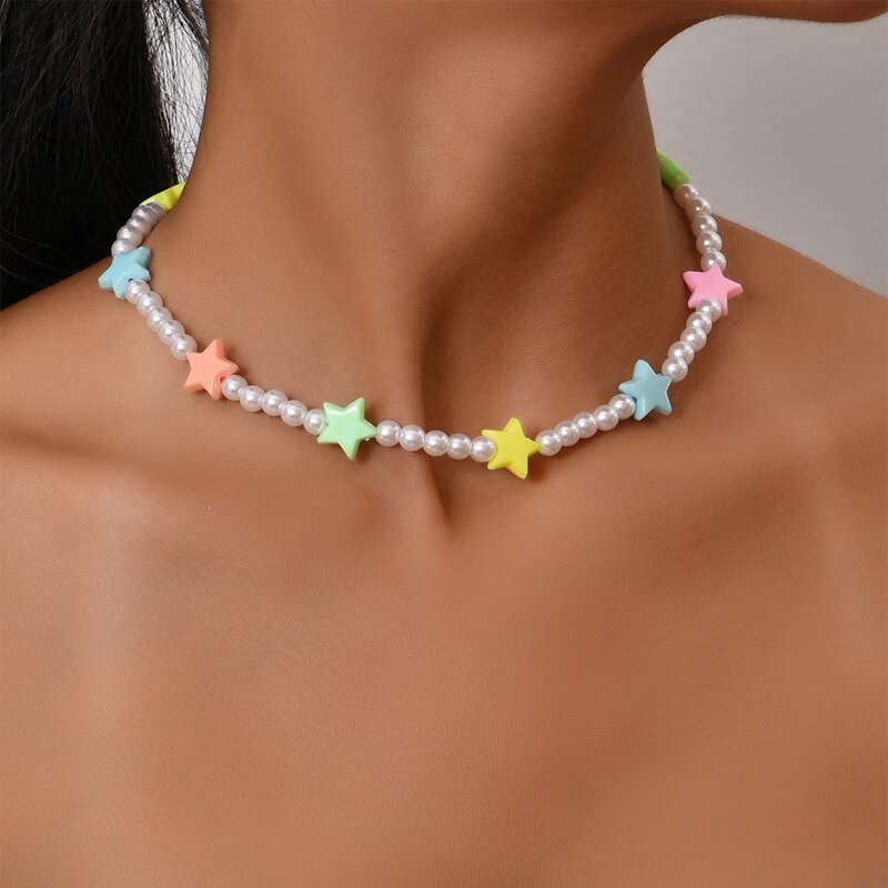 

Star Decor Faux Pearl Beaded Necklace, Multicolor